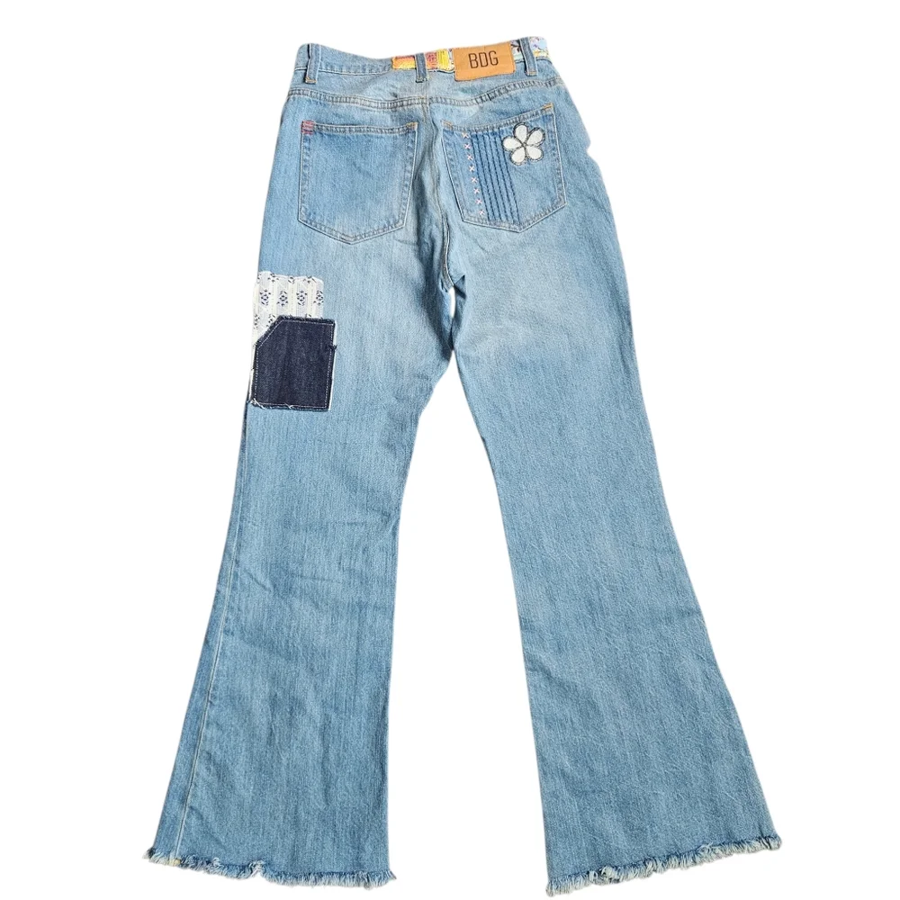Urban Outfitters BDG Womens High Rise Patchwork Boho Flare Raw Hem Jeans Sz 27 - Picture 5 of 16